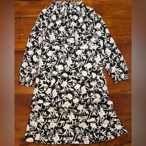 J. Crew Womens Black Floral Ruffle Neck Long Sleeve Midi Dress Lined Sz 10